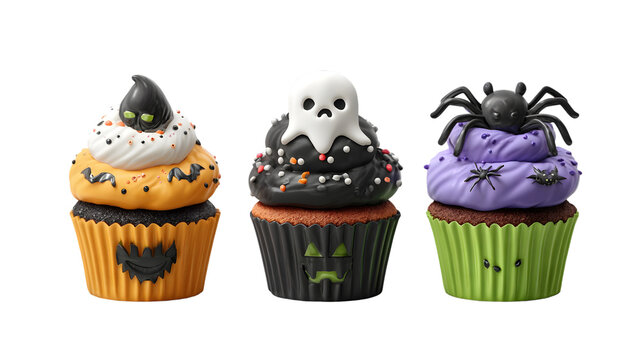 halloween cupcakes isolated on white