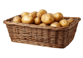 Wicker basket full of potatoes isolated on a transparent background