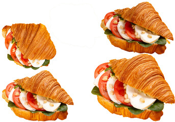 Croissant with mozzarella and tomatoes. 
transparent.