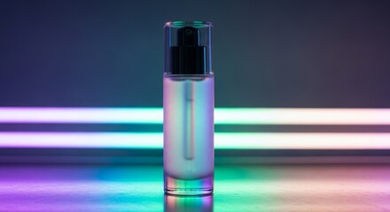 Skincare product mockup against a futuristic neon background.