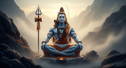 Fototapeta premium Lord Shiva Meditating Peacefully in the Himalayan Mountains.