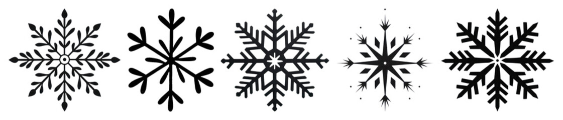Fototapeta premium PNG Intricate black snowflake designs, element set on transparent background