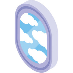 Airplane Window View Of Fluffy White Clouds In A Bright Blue Sky During Daytime Travel