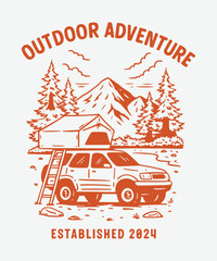 Fototapeta premium Vintage Outdoor Adventure Badge T-Shirt Designs – Hiking, Camping, and Mountain Exploration Vector Graphics