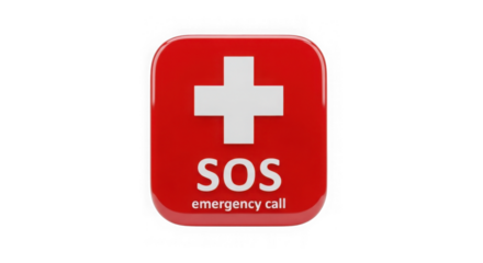 Red Sos Emergency Call Button With Medical Cross Icon
