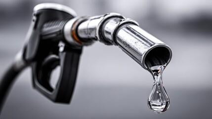A close up of a fuel nozzle dripping petrol
