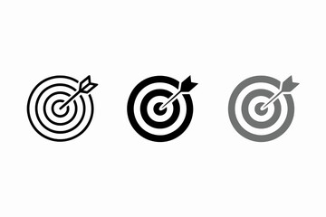 Target with Arrow Hitting the Bullseye in Black and Gray Simple Symbols representing Goals and Objectives Achieved
