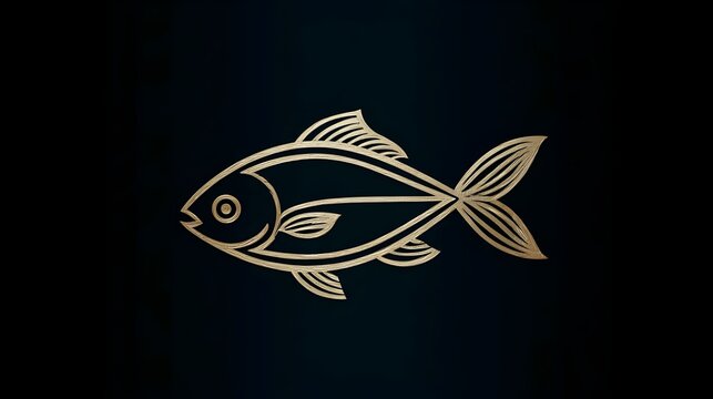 Elegant fish silhouette logo with thin lines, gold on dark background. Concept: Branding, luxury logo design, marine and aquatic inspiration, minimalism, modern and premium identity.