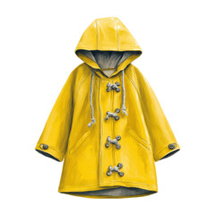 A yellow raincoat with a hood is shown in a painting