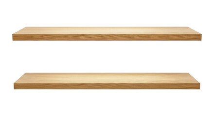 Empty wooden shelf isolated on transparent background for product display and advertising mockup template