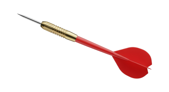 A single red dart isolated on transparent background, a symbol of precision, accuracy, and achieving goals