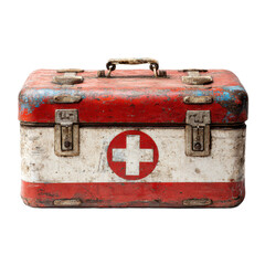 A red and white box with a red cross on it