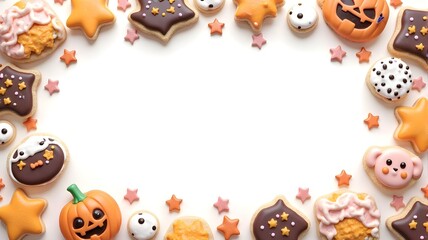 A colorful cartoon Easter egg border frame with sweet holiday decorations and flower illustrations