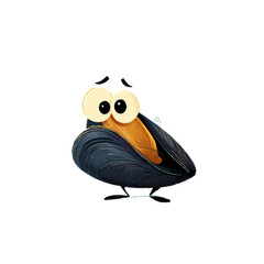 A cartoon character with big eyes and a black shell on its back