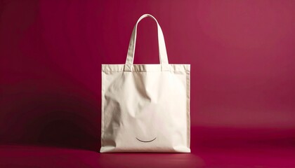White Canvas Tote Bag Mockup on a Dark Red Background.