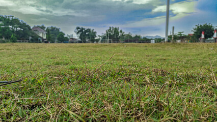 Soccer field with real grass, Foreground shot on an empty field. 