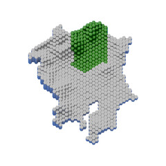 ハニカム構造状の栃木県の立体地図