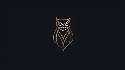 Elegant owl silhouette logo with thin lines, gold on dark background. Concept: Branding, luxury logo design, wisdom and intelligence symbolism, minimalism, modern and premium brand identity.