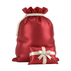Festive red christmas sack with gift box for holiday celebrations and gifting