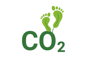 Carbon footprint reduction concept representing co2 symbol with green plant leaves forming human barefoot steps