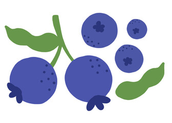 Blueberry fruit illustration in flat style for food design, healthy lifestyle projects, and organic product branding.