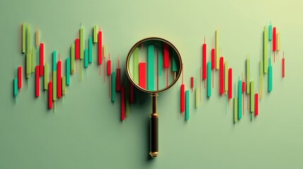 Magnifying Glass Examining Candlestick Stock Chart