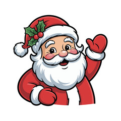 Cheerful santa claus waving hello festive christmas character with holly and beard
