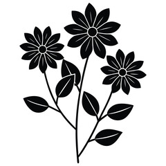 Black and white flower illustration vector graphics design element isolated