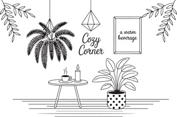 Cozy Corner Line Art Page