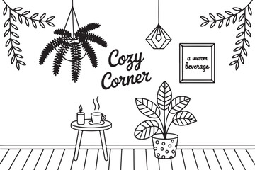 Cozy Corner Line Art Page