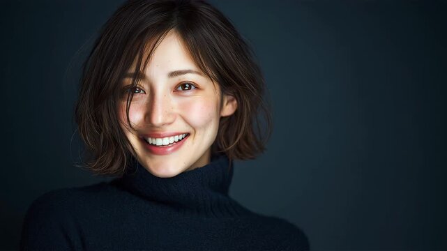 日本人女性が落ち着いた表情で見つめる