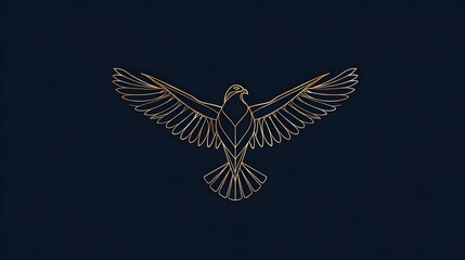 Obraz premium Elegant eagle bird silhouette logo with thin lines, gold on dark background. Concept: Branding, luxury logo design, strength and freedom symbolism, minimalism, modern and premium brand identity.