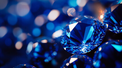 Stunning collection of blue gemstones shining under soft light in intricate detail