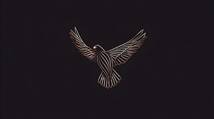 Fototapeta premium Elegant eagle bird silhouette logo with thin lines, gold on dark background. Concept: Branding, luxury logo design, strength and freedom symbolism, minimalism, modern and premium brand identity.