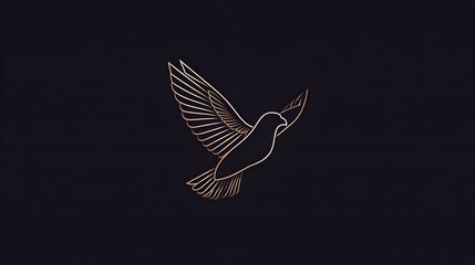 Obraz premium Elegant eagle bird silhouette logo with thin lines, gold on dark background. Concept: Branding, luxury logo design, strength and freedom symbolism, minimalism, modern and premium brand identity.
