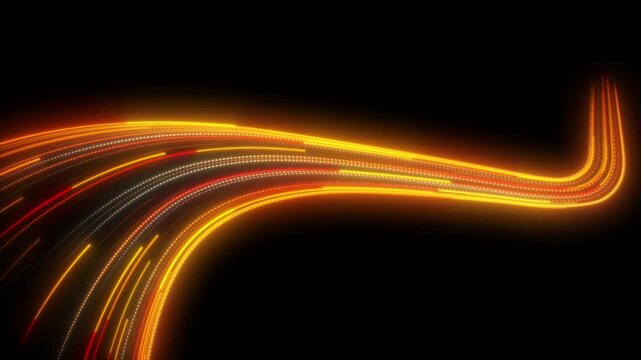 High speed orange line abstract technology background digital fiber hi tech concept. speed light line motion blur on dark background, data transfer simulation.