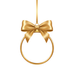 Elegant golden ribbon bow with a ring, perfect for festive decorations and gifts design and