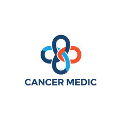 Fototapeta premium Abstract cancer medic logo design featuring intertwined blue and orange shapes on black background