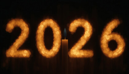 A candle being lit in the darkness, with faint glowing numbers ‘2026’ in the background, symbolizing light, hope, and rebirth