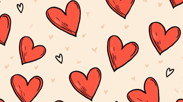Red Hearts Pattern on Beige Background