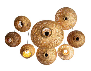 Rustic Wicker Ceiling Light with Exposed Bulb, Angled Perspective, isolated