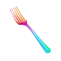 Colorful fork isolated on black background with gradient color effect transparent background, png