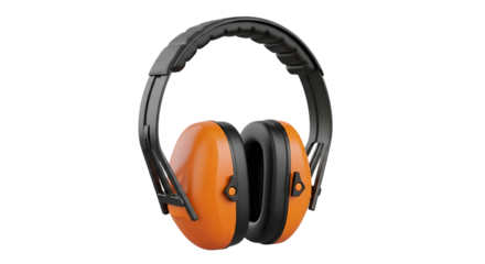 Isolated orange and black ear protection gear on a black background video 4k