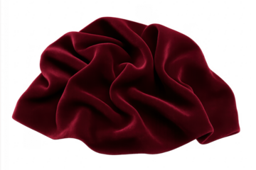 Crumpled red velvet fabric draped background transparent