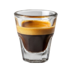 A shot of espresso in a glass cup