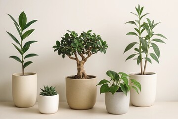 Obraz premium Assorted potted plants in a bright indoor setting