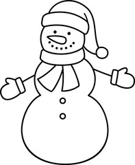 Snowman character outline .
Winter Christmas snowman coloring page and template isolated.
Transparent background. SVG.