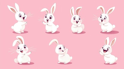 Obraz premium Cartoon Rabbits on Pink Background