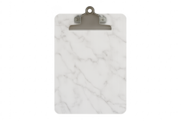 Empty marble clipboard with metal clamp on transparent background