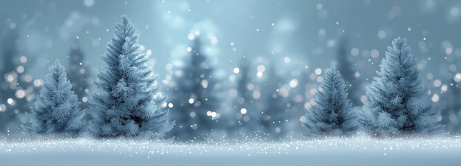 Christmas winter blurred dreamy background, Christmas tree decorated with garland lights and snowflakes, festive celebration atmosphere background, widescreen backdrop. New Year art design, widescreen